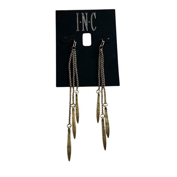INC International Concepts Gold Dangle Triple Earrings w/ Slab Pendant, NWT! - Picture 1 of 4